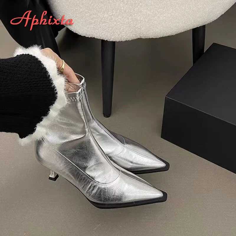Aphixta Black Back Zipper Sexy Women Ankle Boots Spike Heel Pointed Toe Lady Footwear Shoes Women zapatos mujer 2025 tendenciaT251223