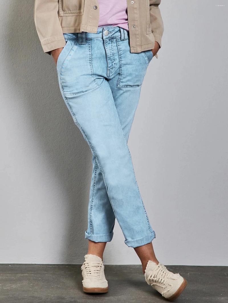 Women's Jeans 2025 Autumn Washed Light Blue Series Comfortable Nine-point Cuff Personality Casual All-match Kuan Z260313