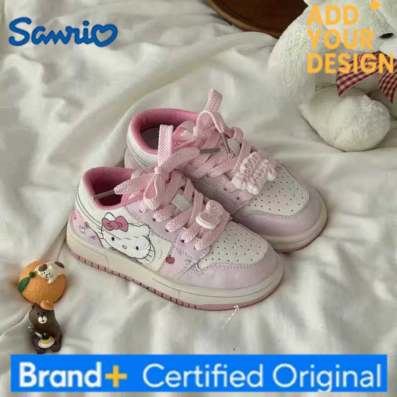 Sanrio KidsCasual Shoes Sneakers PU Leather Printed Hello Kitty Spring Shoes For Girls Thick Bottom Anti-slip Pink Shoes Size 26-37 H251223