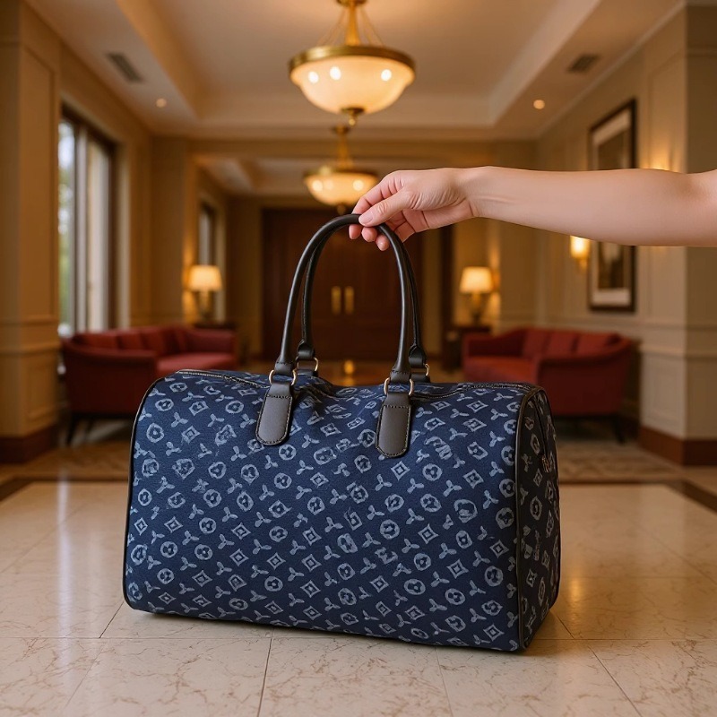 2025 New Classic Fitness Large Capacity Fashionable Trendy Printed Travel Bag For Woman and Man blue black