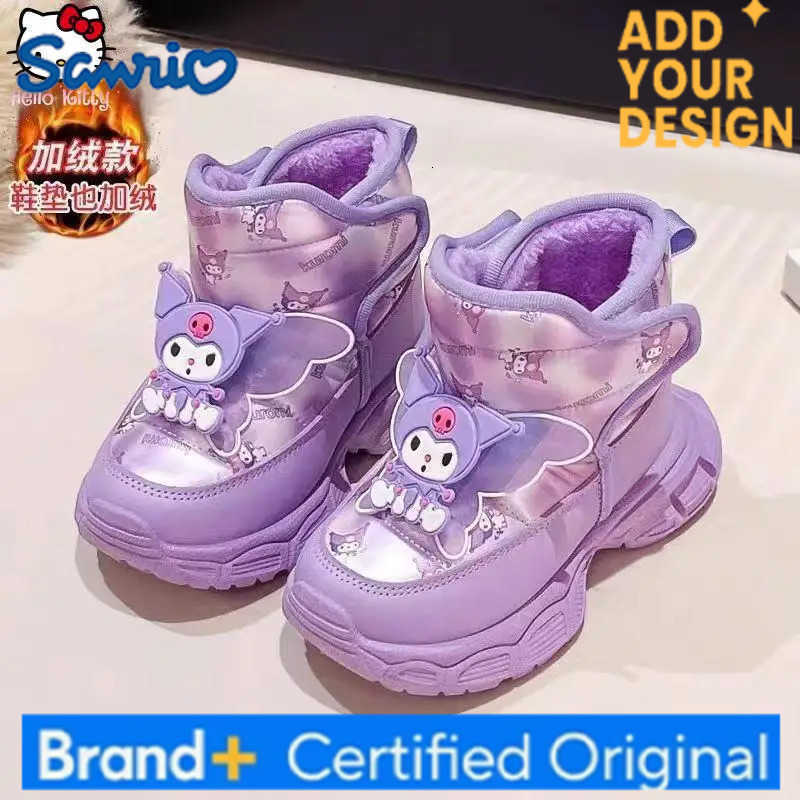 Sanrio Girls Kuromi Thickened Cotton Shoes Cartoon Winter New Kawaii Girls Anime Cotton Boots Warm Soft Sole Fashion Rain Boots H251223