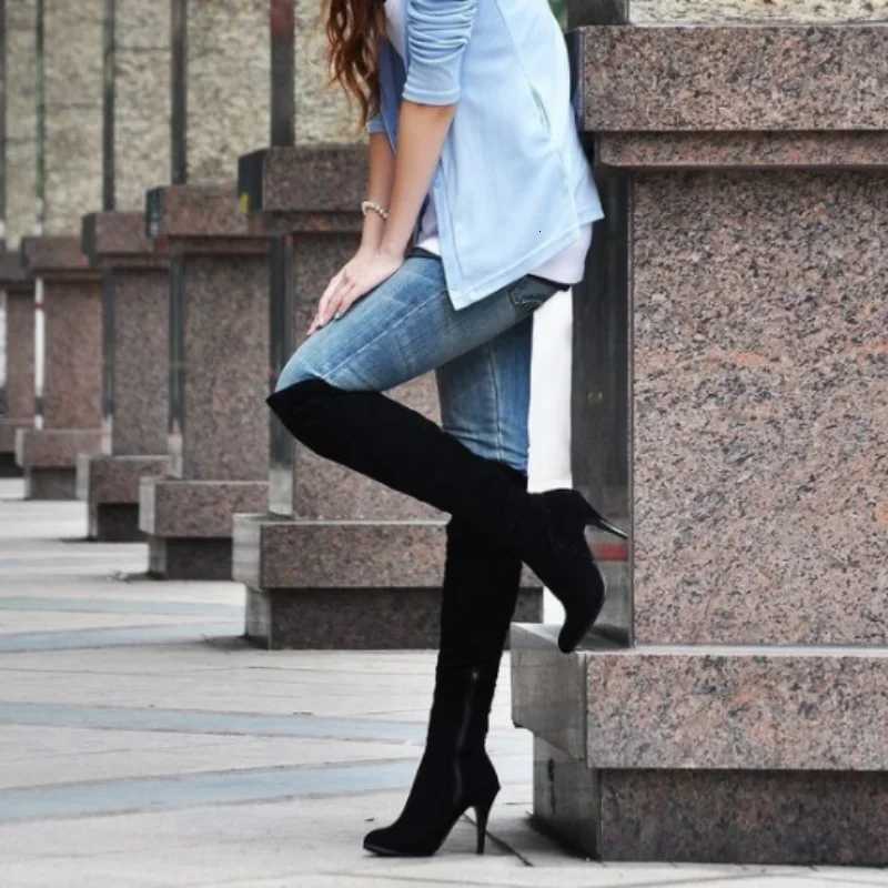 Elegant High-heeled Women Shoe Spring Autumn New Knee-length High-heeled Women Boot Slim Boot Knight Boot BotasT251223