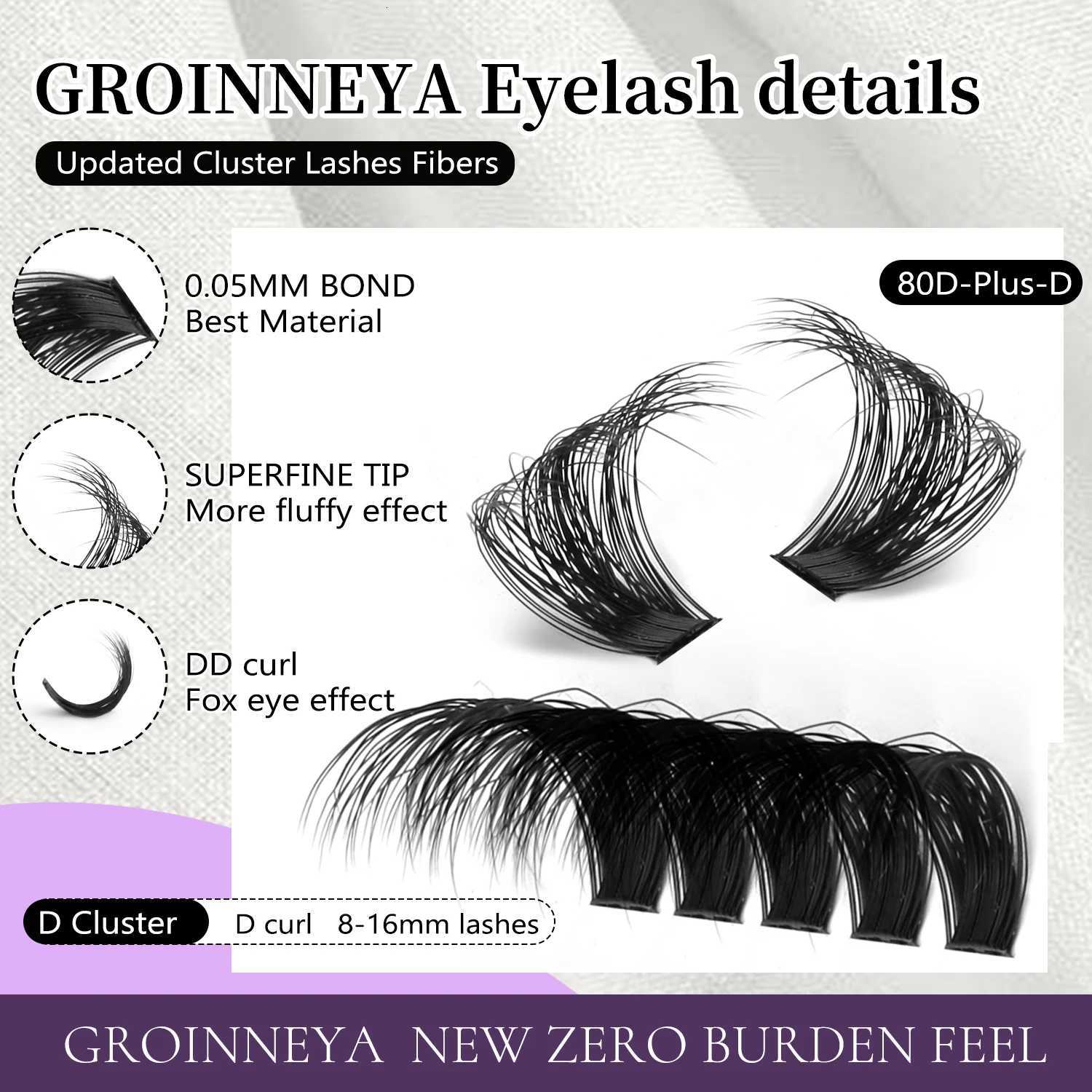 GROINNEYA Lashes Clusters D Curl Volume Fluffy Clusters Lashes Wispy Individual Lashes Extensions DIY Eyelashes MakeupT251223