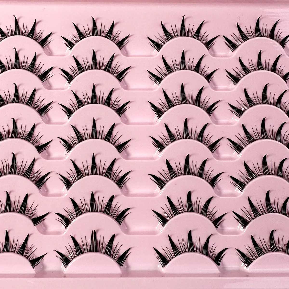 5/7/14Pairs Manga Lashes with Clear Band Japanese Anime Cosplay Eyelashes Spiky Wet Look Lashes Asian False Eyelashes ClustersT251223