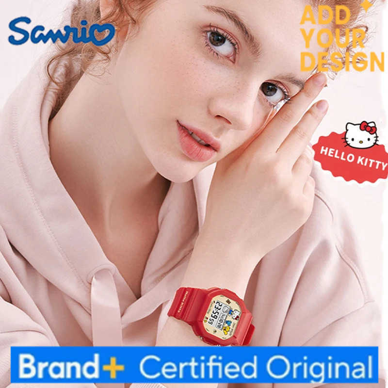 Sanrio Original Joint Anime Watch Cinnamoroll Hello Kitty Simple Luminous Waterproof Square Electronic Watch Boy Girl Gifts H251223