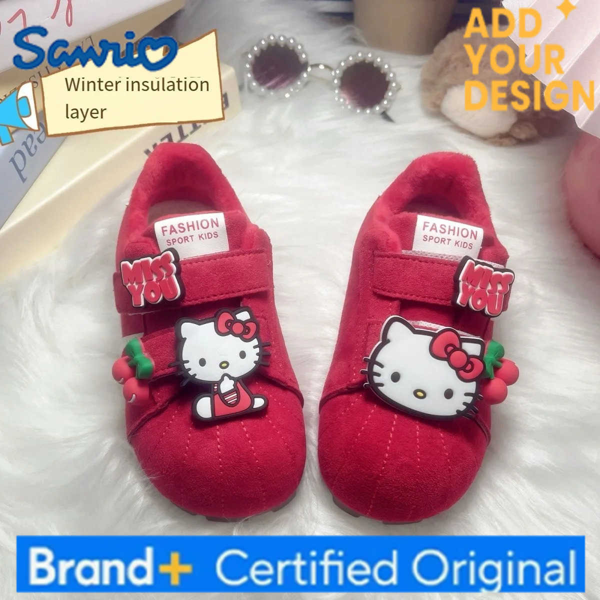 Sanrio Hello Kitty Autumn and Winter Kids Sports Shoes Fleece Lined Girls Board Shoes New Warm Casual Shoes Children Sneakers H251223