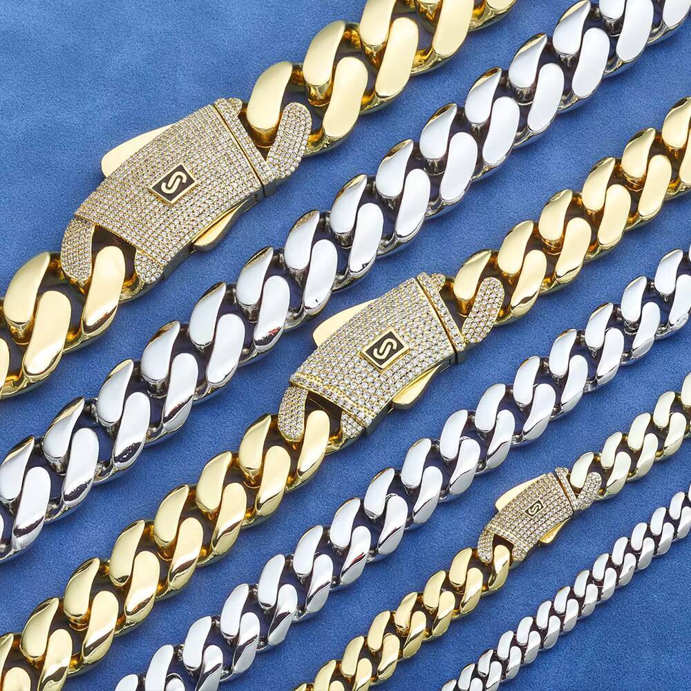 NUOAY 925 Silver Cuban Chain Necklace with Iced Out Moissanite Clasp Hip Hop Style Pass Diamond Test Fine Jewelry for Women Men