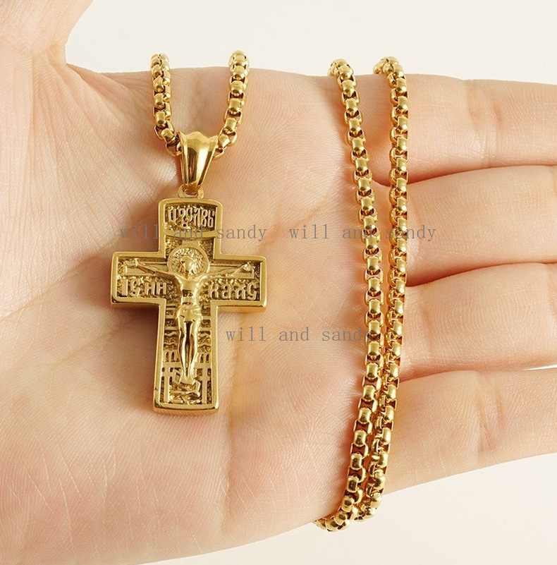 18K Gold Virgin Mary Jesus Cross Necklace Pendant Designer Jewelry Non Tarnish Gold Necklaces Christian Madonna Necklaces for Men Fine Spiritual Jewel