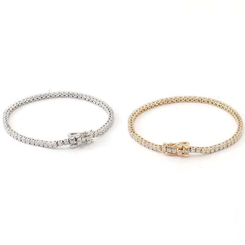 Real 18K Solid Gold 2mm Tennis Bracelet Moissanite Diamond Tennis Chain 6-9 Inch Iced Out Tennis Bracelet for Women and Men