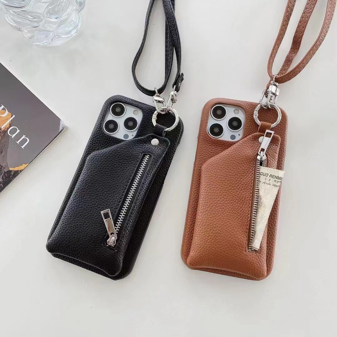 Compatible with Apple Max Phone Case Solid Color Lychee Texture iPhone 16 Shockproof Cover Zipper 13 Pro for Women