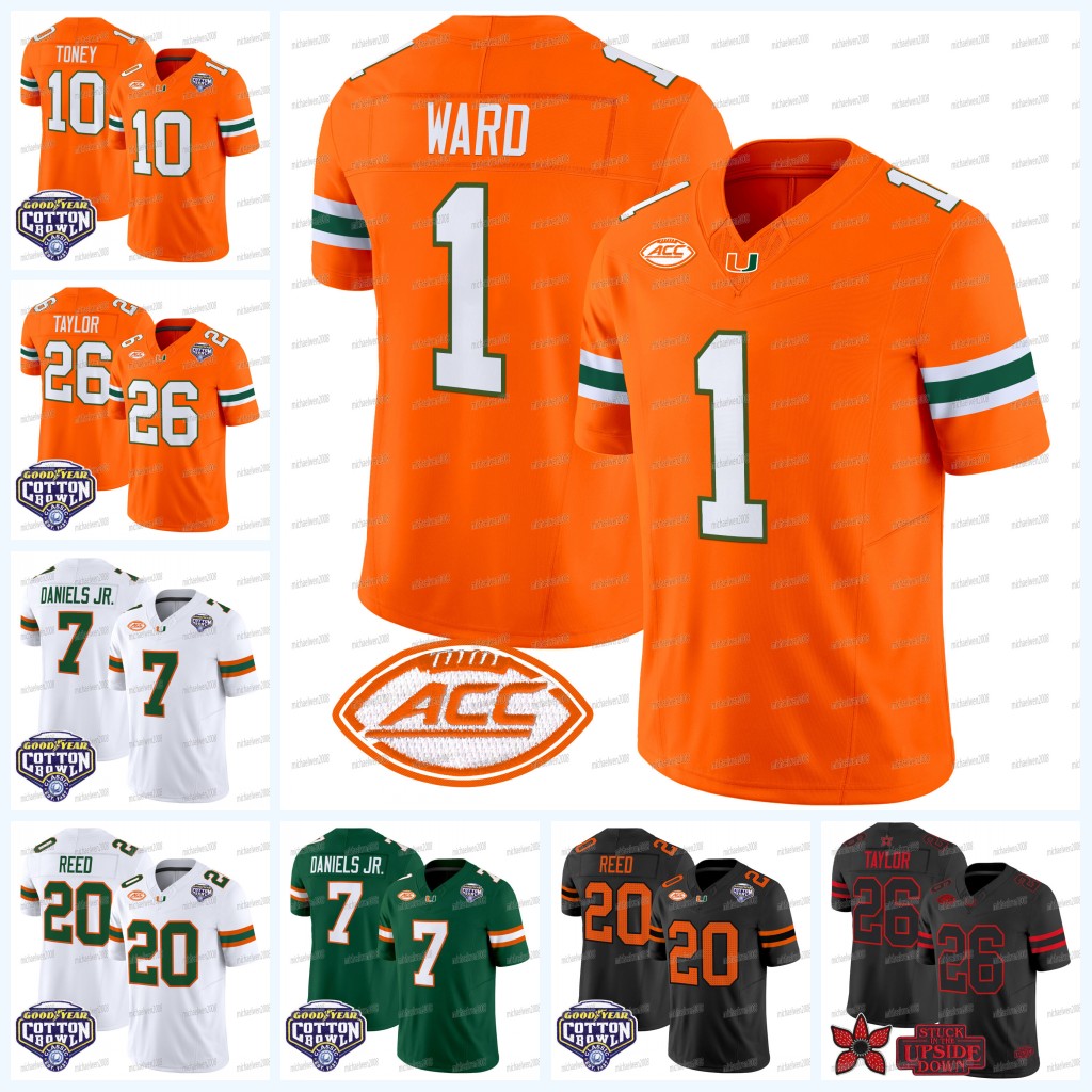 Miamis Hurricane 2025 Stranger Things Edition Cotton Bowl Football Jersey Cam Ward Zechariah Poyser Damien Martinez Mark Fletcher Jr. Sean Taylor Harris Arroyo Reed