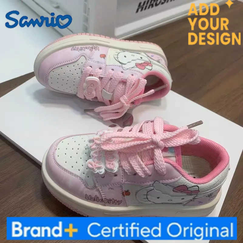 Sanrio Miniso 2025 Spring Fall Retro Girls Shoes Hello Kitty White Sneakers Soft Sole Comfortable Fashion H251223