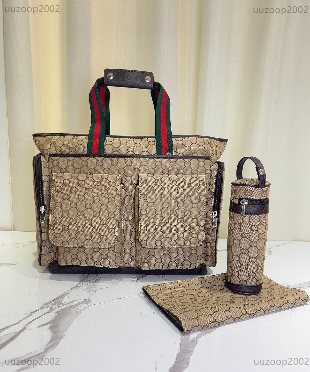 Baby Diaper Bag Luxury Designer Solid Color PU Leather Backpack Nylon Cloth Mummy Tote Bags Large Capacity Travel Stroller Bag with Infant Pad Bottle Holder