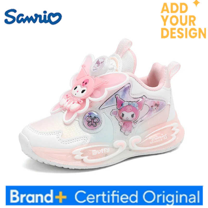 Sanrio KidsCasual Shoes Sneakers Led Light Cartoon Kuromi PU Leather For Girls Anti-slip Breathable Pink Pruple Shoes Size 26-33 H2512231