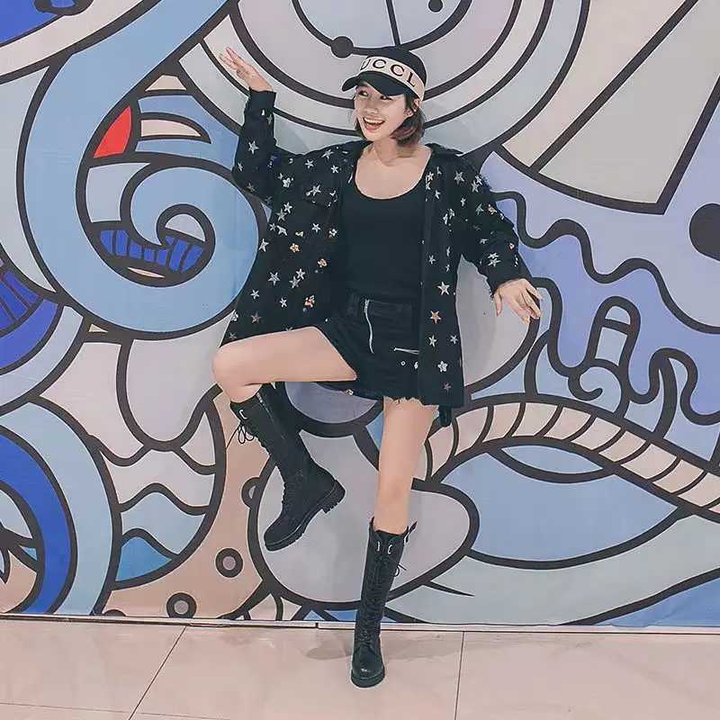 Shoes for Women Black Middle Heel Footwear Winter Knee High Shaft Long Ladies Boots with Laces Lace-up on Promotion New Rock PuT251223