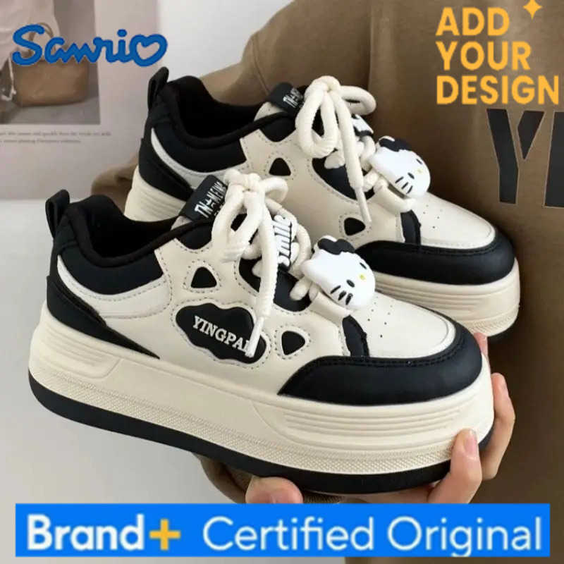 Sanrio Kawaii Hello Kitty Shoes Pink Platform Sneakers Women Vintage Vulcanize Spring Autumn Casual Tennis Female Flats Footwear New H25122311