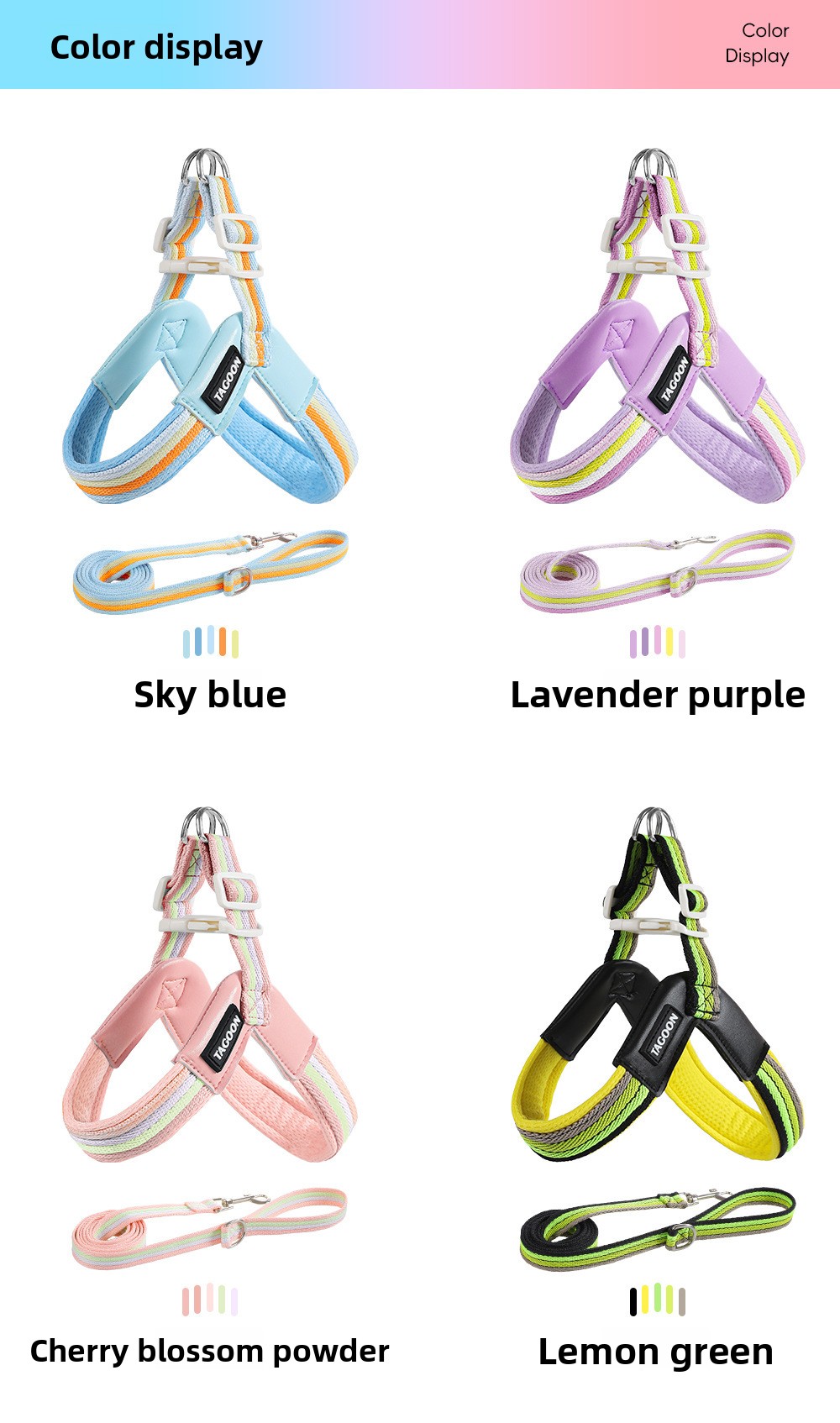 Breathable Rainbow Dog Harness Adjustable Strap for Small Medium Dogs Bichon Frise Walking Vest Pet Leash
