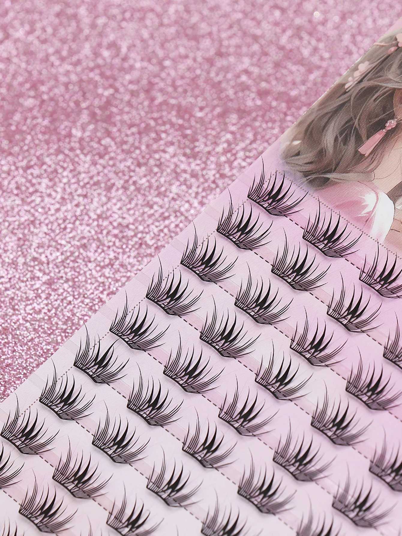 10 rows 60 clusters natural false eyelashes fish tail grafting cross wedding party fish tail fairy super fine stem feather fanT251223