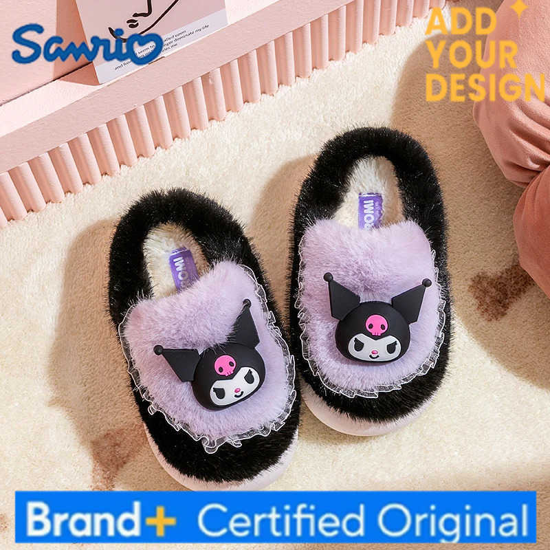 Sanrio Winter Cute Cartoon Non-slip Childrens Plush Slippers Soft Sole Flip Flops Kids Girls Indoor Mule Warm Home Cotton Shoes H251223