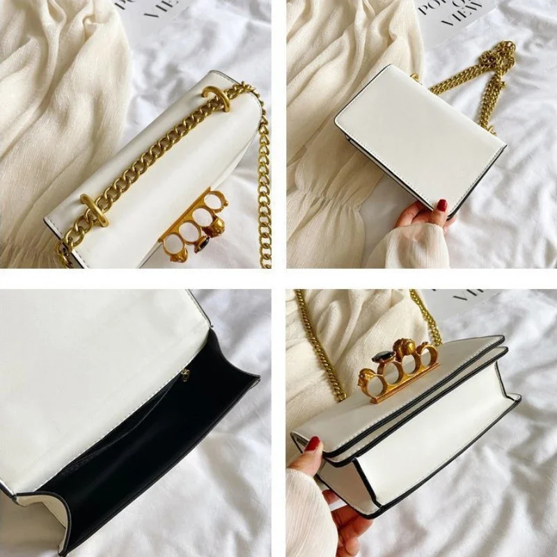 Ring-hardware Shoulder Bag Women Skull Stud Detailing Crystal Embellishment Sliding Chain-link Crossbody Bag Trend Handbag 251217