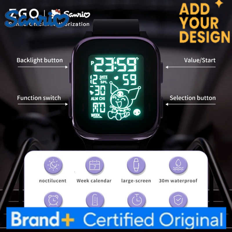 Sanrio Kuromi Kids digital watch For girls Square Sporty Waterproof Electronic watch Alarm clock Gift 878 H251223