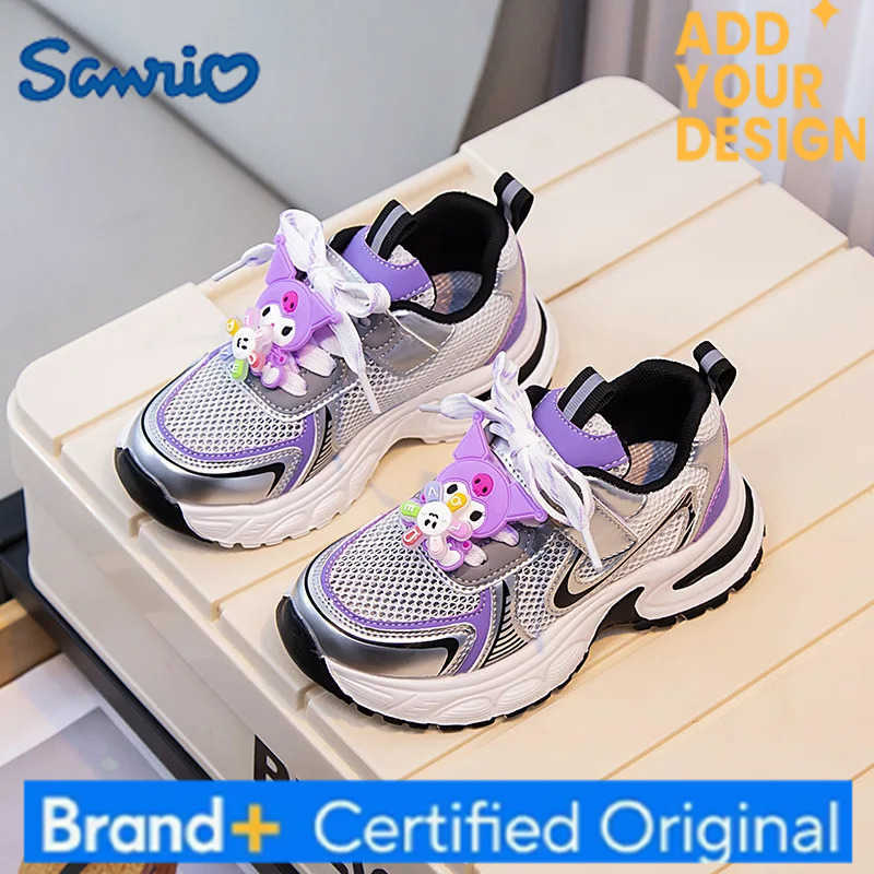 Sanrio KidsCasual Shoes Sneakers Cartoon Kuromi Mesh PU Leather For Girls Anti-slip Breathable Velcro Pink Silver Shoes Size 28-37 H251223