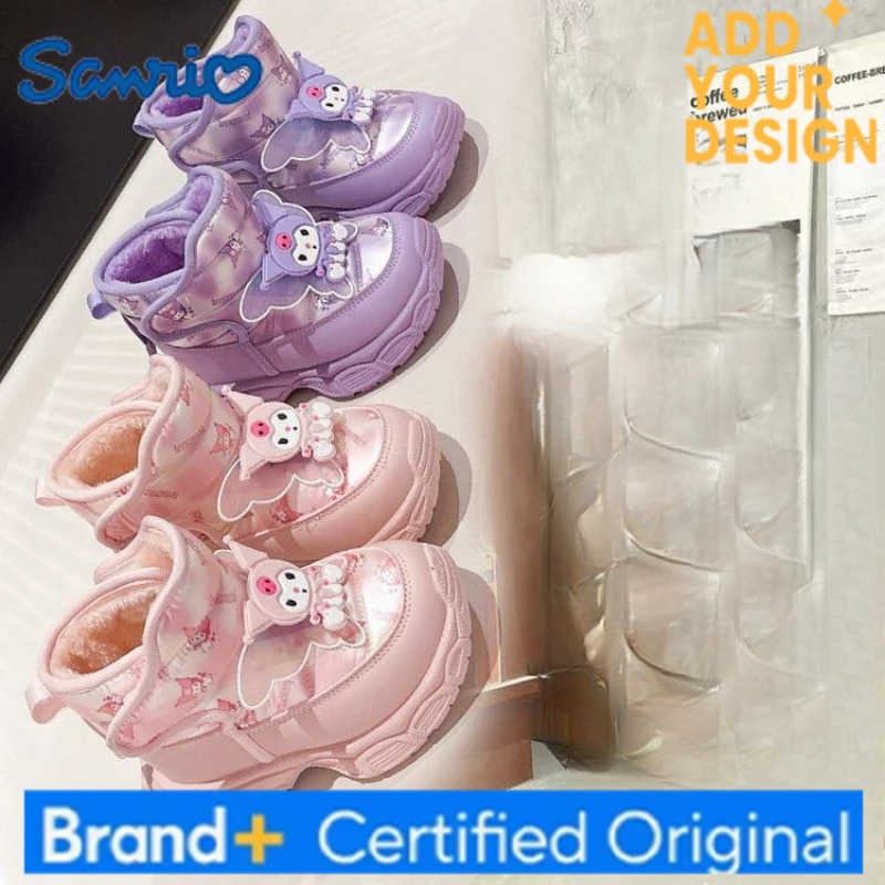 Sanrio KidsCasual Shoes Boots Kuromi PU Leather Winter Running Shoes For Children Anti-slip Keep Warm Purple Pink Size 26-37 H251223