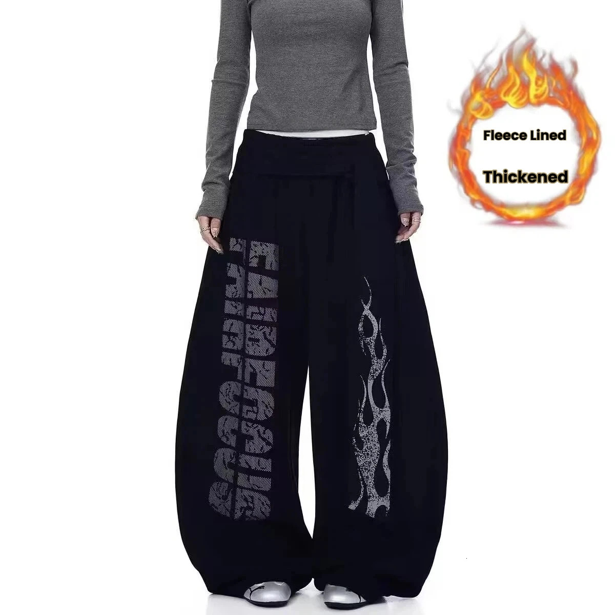 American-style straight-leg sweatpants with velvet fashionable letter mopping pants high-waist drapey wide-leg pants 251222