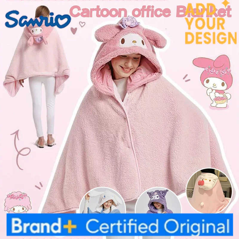 Sanrio High Quality Kuromi Hooded Cloak Hello Kitty Lovely Warm Blanket With Hat Japanes Style Home Office Nap Blanket Party Favor Gift H251223