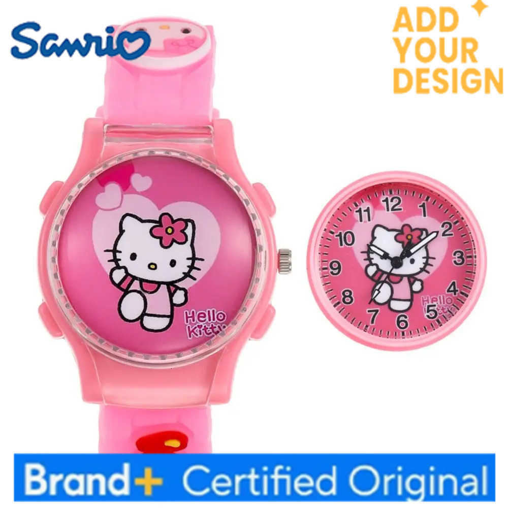Sanrio Sanrios Cartoon Watch Anime Kuromi My Melody Cinnamoroll Watch Kawaii Crystal Patch Glowing Decompress Rotating Electronic Watch H251223