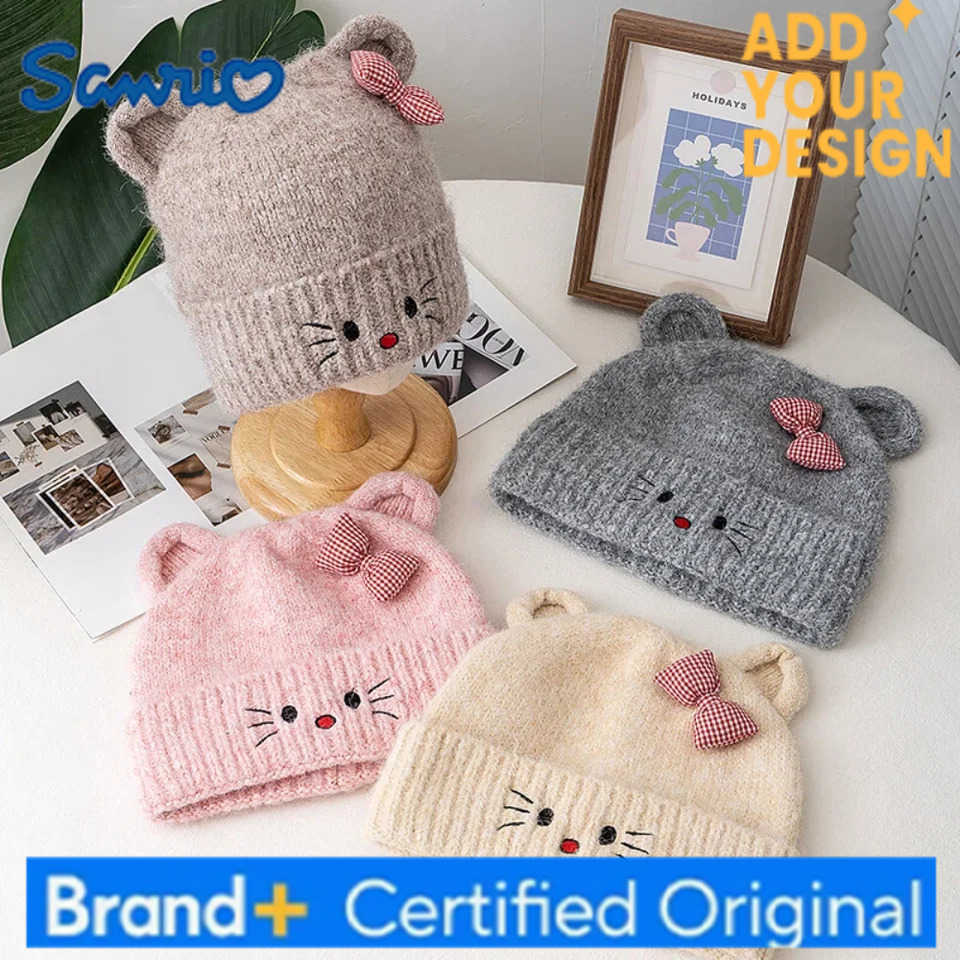 Sanrio Hot Sale Women Loose Soft Beanie Hat Lovely Cute Cat Ear Bow Design Winter Knitted Hats For Female Streetwear Winter Hat H251223 - view 7