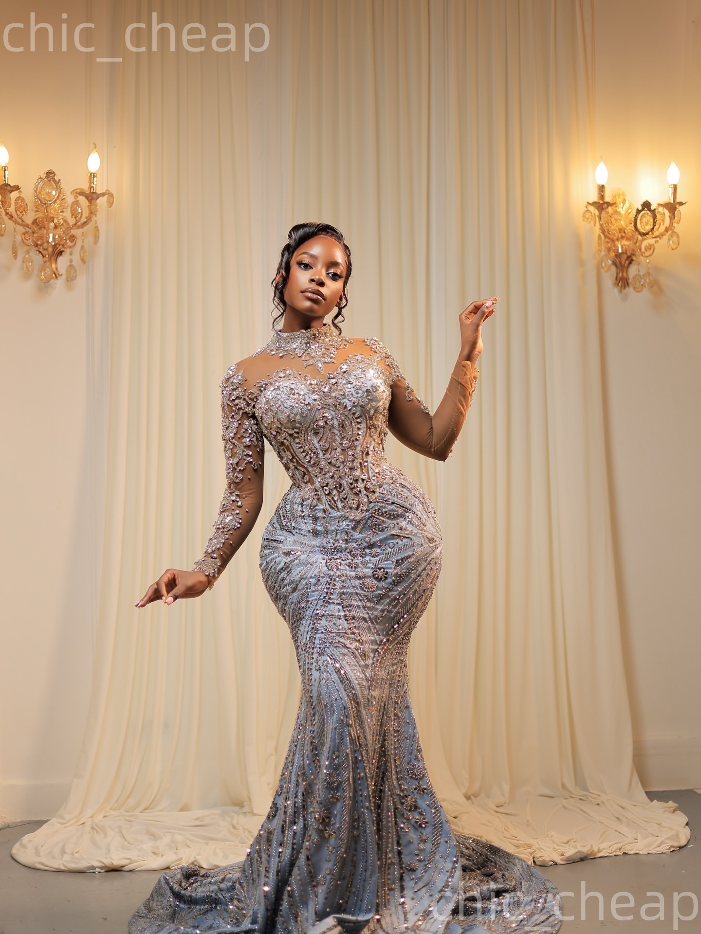 2026 Aso Ebi Silver Mermaid Prom Dresses Beaded Crystals Sequined Evening Formal Party Second Birthday Engagement Reception Gowns Dress For Special Oc