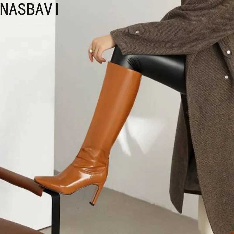 NASBAVI Black White New Square Toe Microfiber Super High Heel Boots Green Square Heel Plush Knee Boots Pu Sleeve Womens ShoesT251223