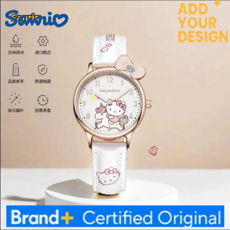 Sanrio Hello Kitty Cinnamoroll anime cartoon cute fashionable waterproof luminous watch suitable for students is a gift for girls H251223