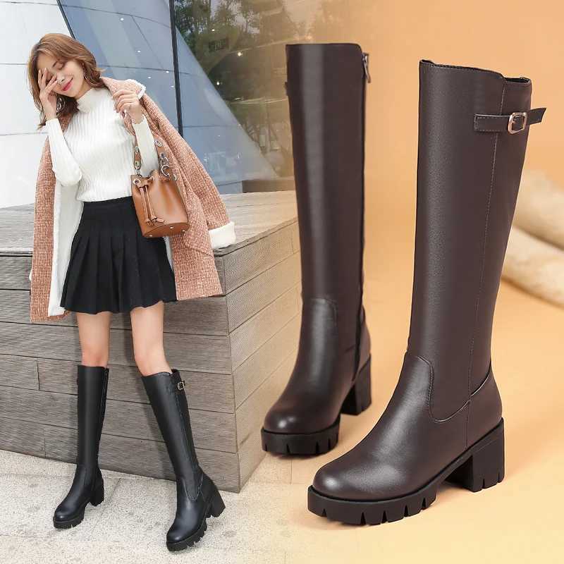Casual Women platform Snow Boots Buckle Women Knee High Boots Warm Fur Winter Riding Boot Female Black Brown Shoes Large Size 45T251223