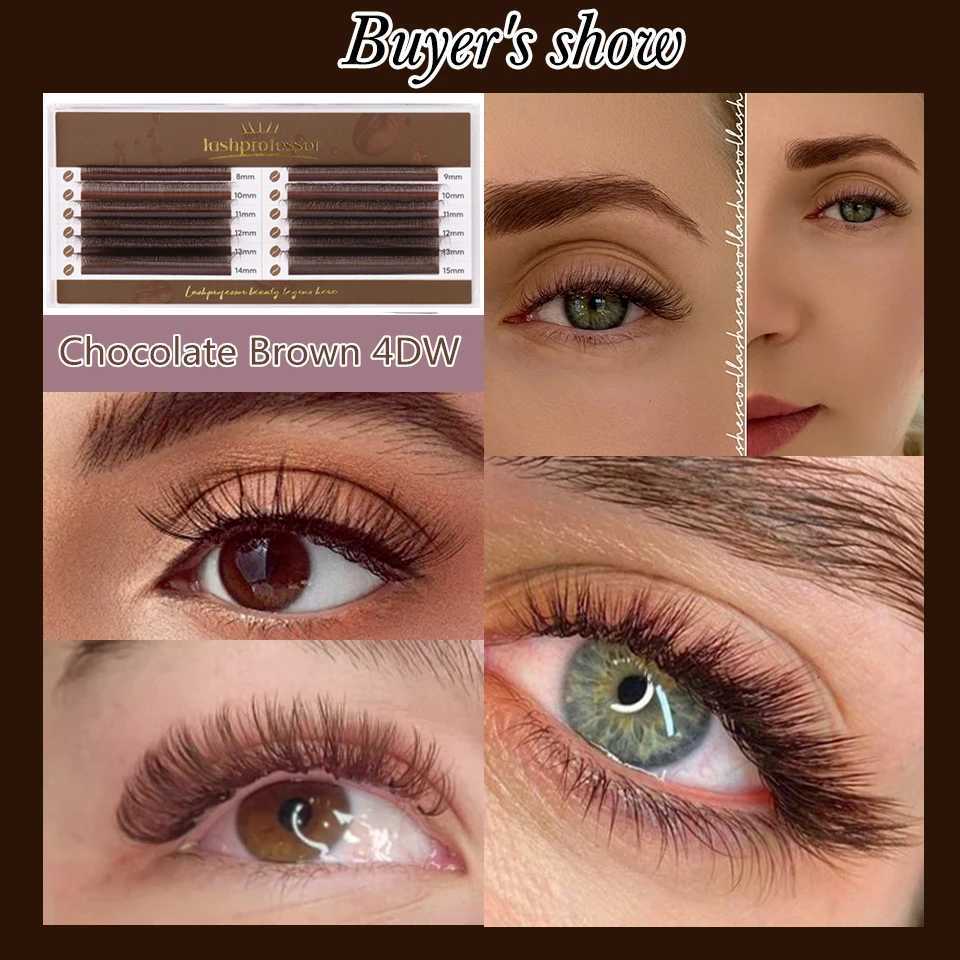 Medium Brown/Dark Brown W Style Faux Mink Eyelash Extension Natural Soft Premade Fans Brown 4D Fairy Clover Lash Tray MakeupT251223