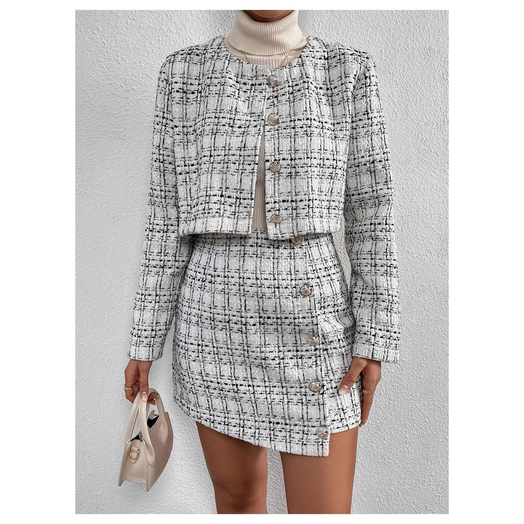 High-End Quality Spring and Autumn New Heavy Craftsmanship Little Chanel Style Top Coat and Half Skirt Set 250916