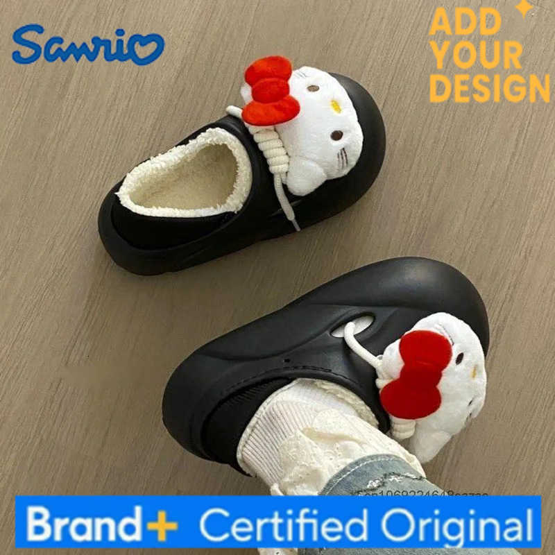 Sanrio Hello Kitty Autumn Winter Female Cotton Slippers Cute Warm Thick Sole Anti Slip Plush Slippers Japanese Style Kawaii Home Shoes H251223