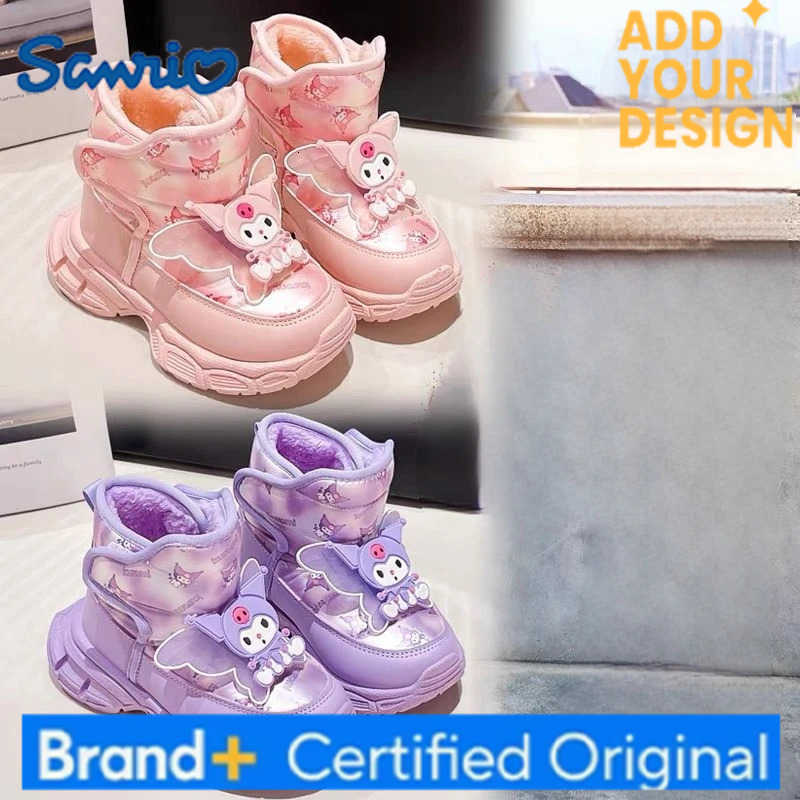 Sanrio KidsCasual Shoes Boots Kuromi PU Leather Winter Running Shoes For Children Anti-slip Keep Warm Purple Pink Size 26-37 H251223