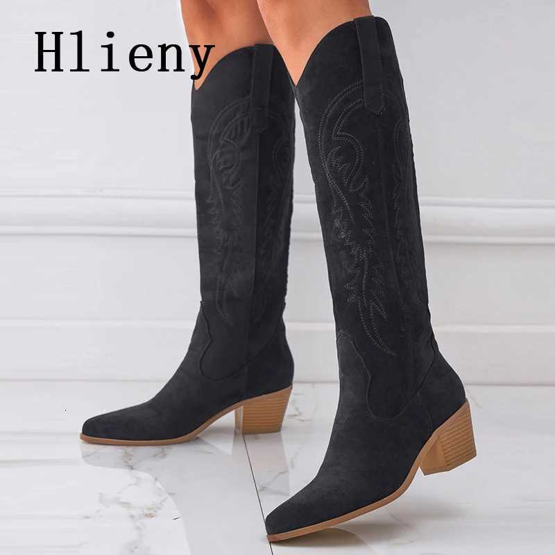 Hlieny 2025 New Retro Spring Winter Knee High Boots Women Comfy Walking Fashion Pointed Toe Female Western Cowboy Boot High HeelT251223