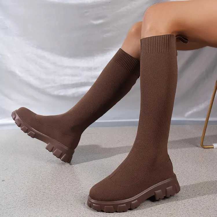 2024 Womens Autumn/Winter New Brand Fashion Womens Boots Mid Sleeve Elastic Socks Boots Thick Sole BootsT251223