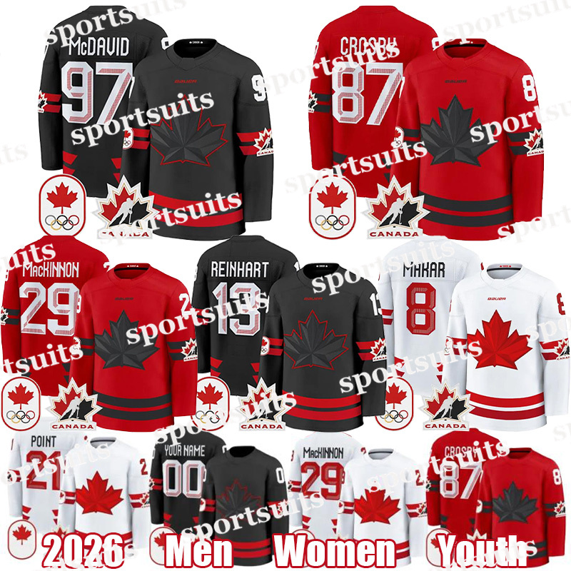 team canada hockey 2026 Olympices hockey jersey 87 Sidney Crosby Connors McDavid Nathan MacKinnon Nick Suzuki Marner Macklin Celebrini Schaefer Cale Makar jerseys