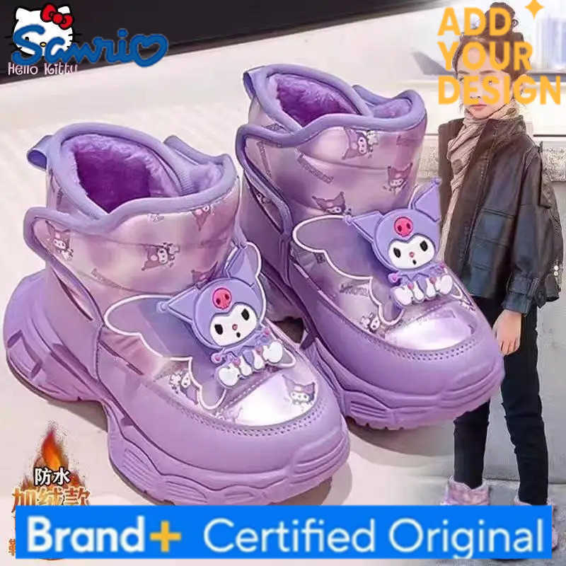 Sanrio Girls Kuromi Thickened Cotton Shoes Cartoon Winter New Kawaii Girls Anime Cotton Boots Warm Soft Sole Fashion Rain Boots H251223