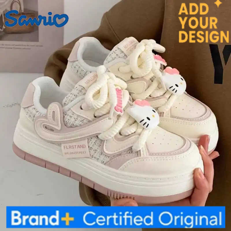 Sanrio Kawaii Hello Kittys Sneakers Womens Shoes Fashion Breathable Sports Shoes Leather Cartoon Girl Skateboard Student Board Shoes H251223