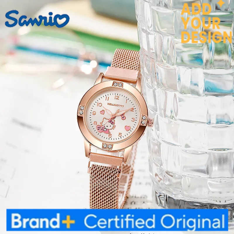 Sanrio Hello Kitty Diamond Womens Watches Cat Bow Kawaii Pink Ladies Gold Sliver Metal Jewelry Cartoon Magnetic Watch Girls H251223