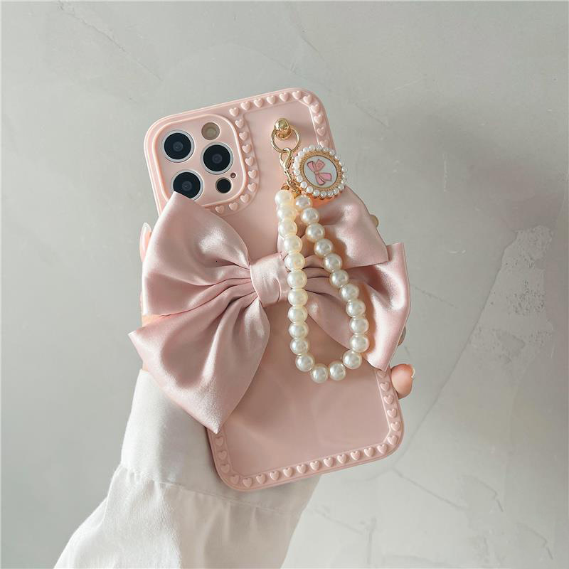 Bowknot Pearl Chain Compatible with Apple 13 Phone Case iPhone 12/11 Women X/XR/XS Max Soft 8 Plus