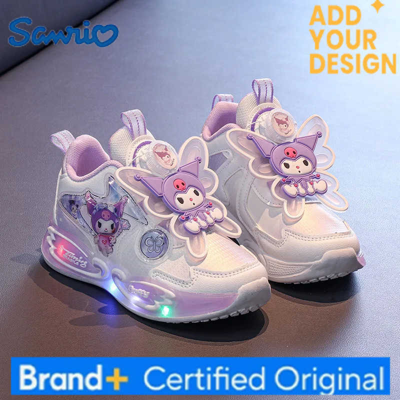 Sanrio KidsCasual Shoes Sneakers Led Light Cartoon Kuromi PU Leather For Girls Anti-slip Breathable Pink Pruple Shoes Size 26-33 H2512231