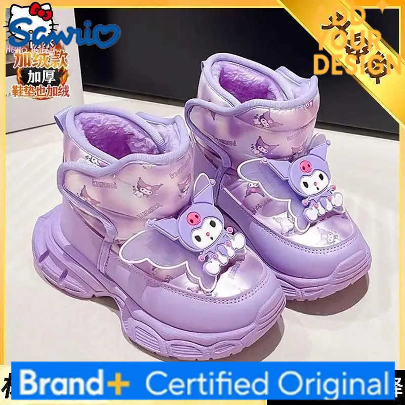 Sanrio Girls Kuromi Thickened Cotton Shoes Cartoon Winter New Kawaii Girls Anime Cotton Boots Warm Soft Sole Fashion Rain Boots H251223