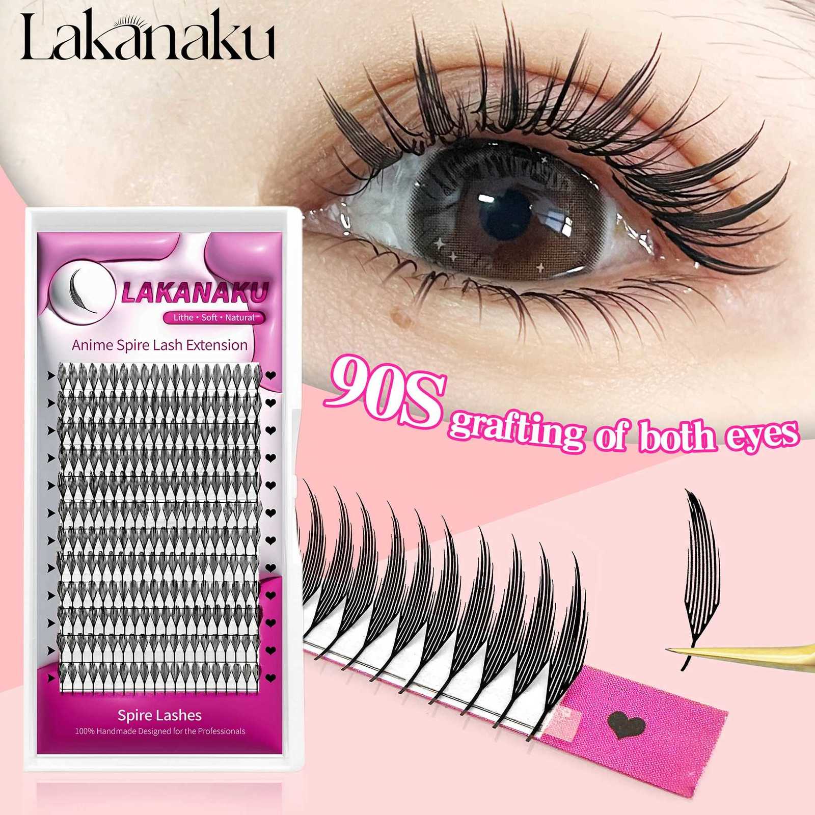 LAKANAKU Cashmere Anime Spire Individual Feather Eyelash Extensions C CC D Curl Manga Style Lashes ExtensionsT251223