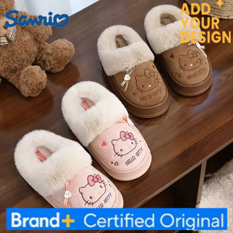 Sanrio Hello Kitty Women Winter Fluffy Cotton Slippers Kawaii Cartoon Warm Soft Sole Home Shoes Y2K Outdoor Anti Slip Casual Babouche H251223